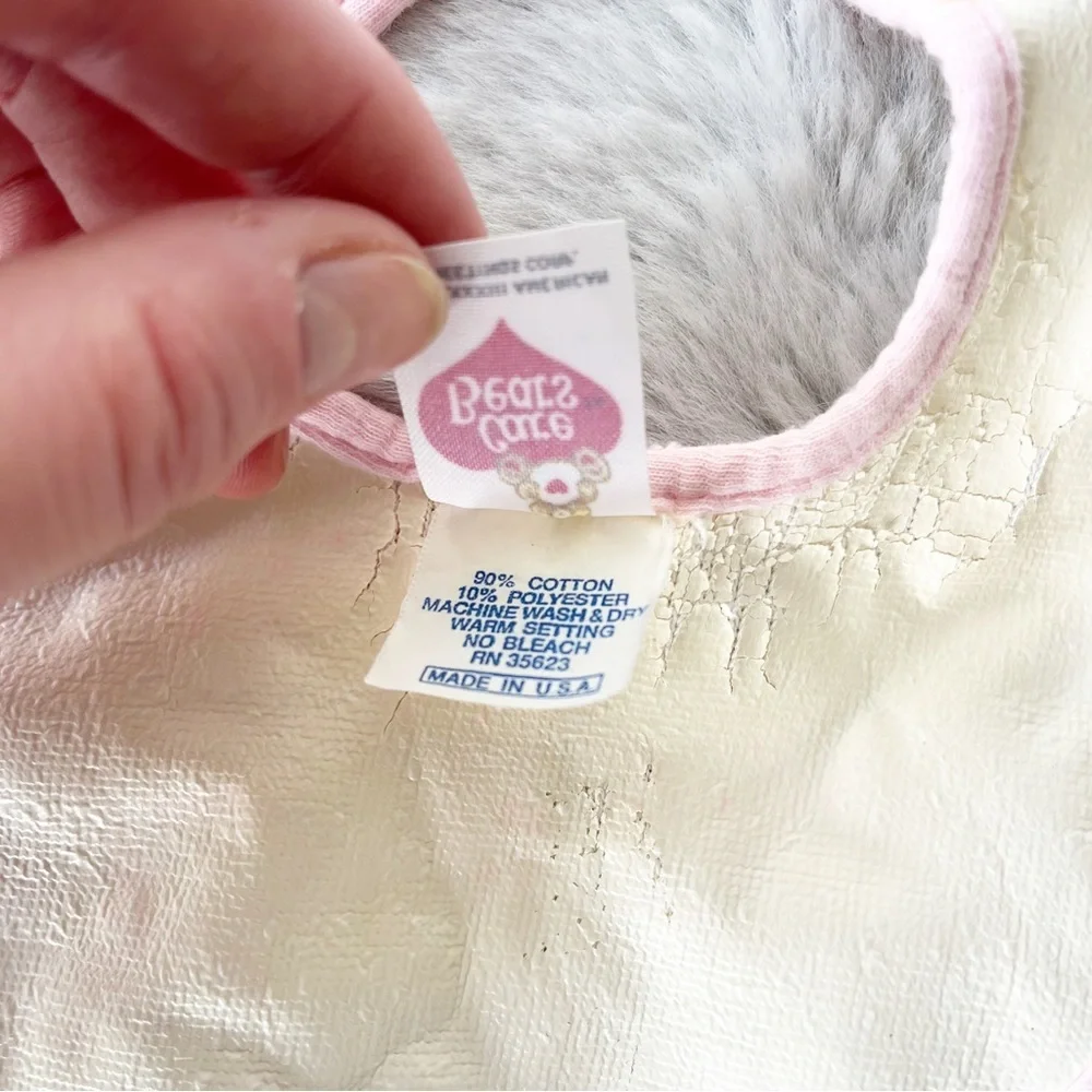 CARE BEARS Vintage Terrycloth Baby Bib “Cheer Bear” with Pink Edge
